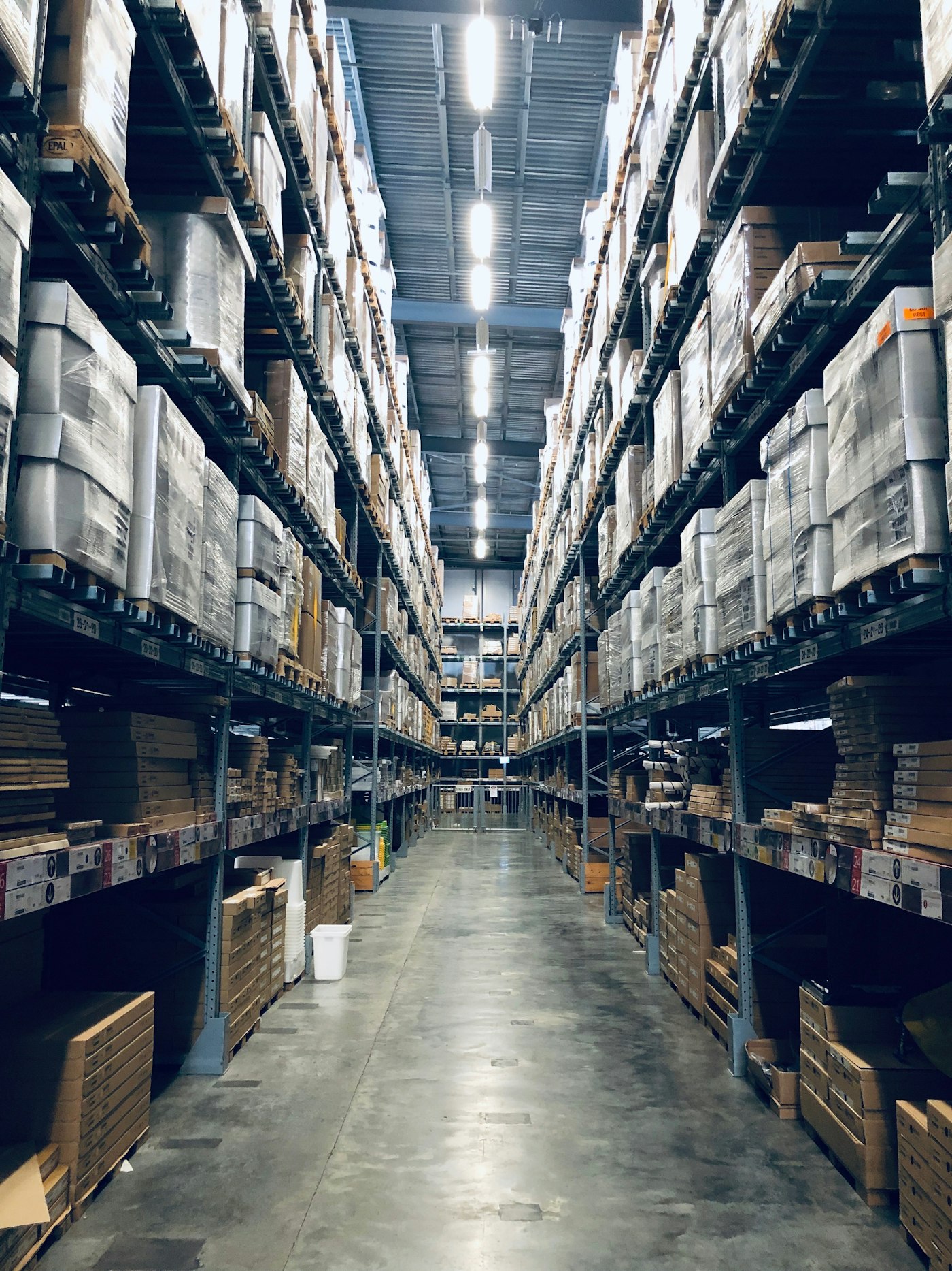 High-bay warehouse racks with inventory